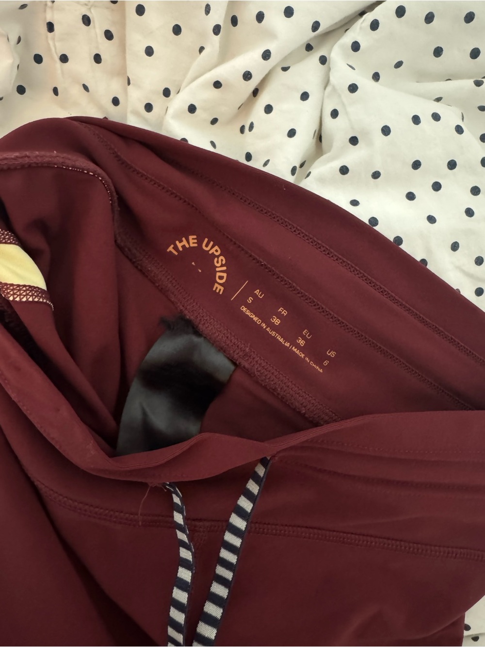 The Upside Burgundy Joggers with Yellow & Tan Side Stripes - Picture 10 of 10